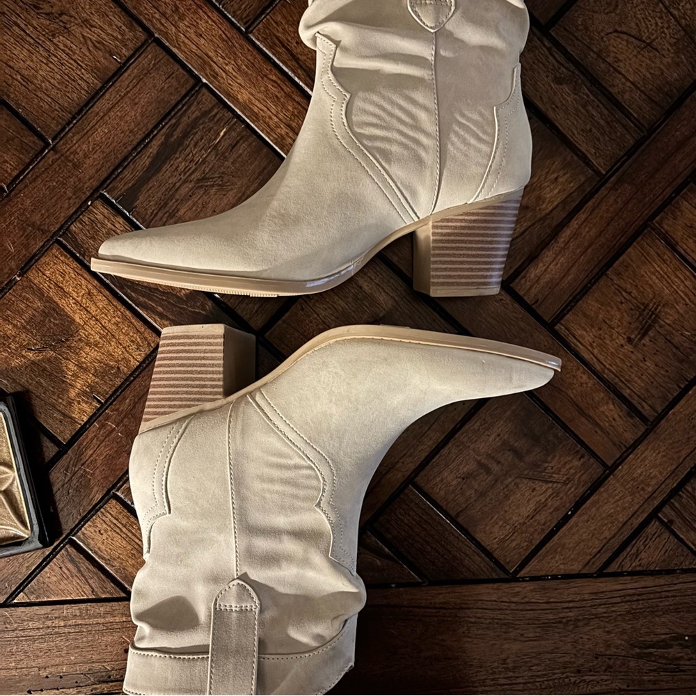 Time and Tru Faux Suede Cognac Ankle Boots
